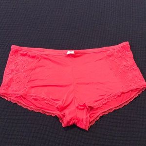 NWOT Victoria’s Secret red boy short panties with lace accents Size L